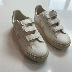 Veja Women's Cream and Pink Velcro Sneakers
